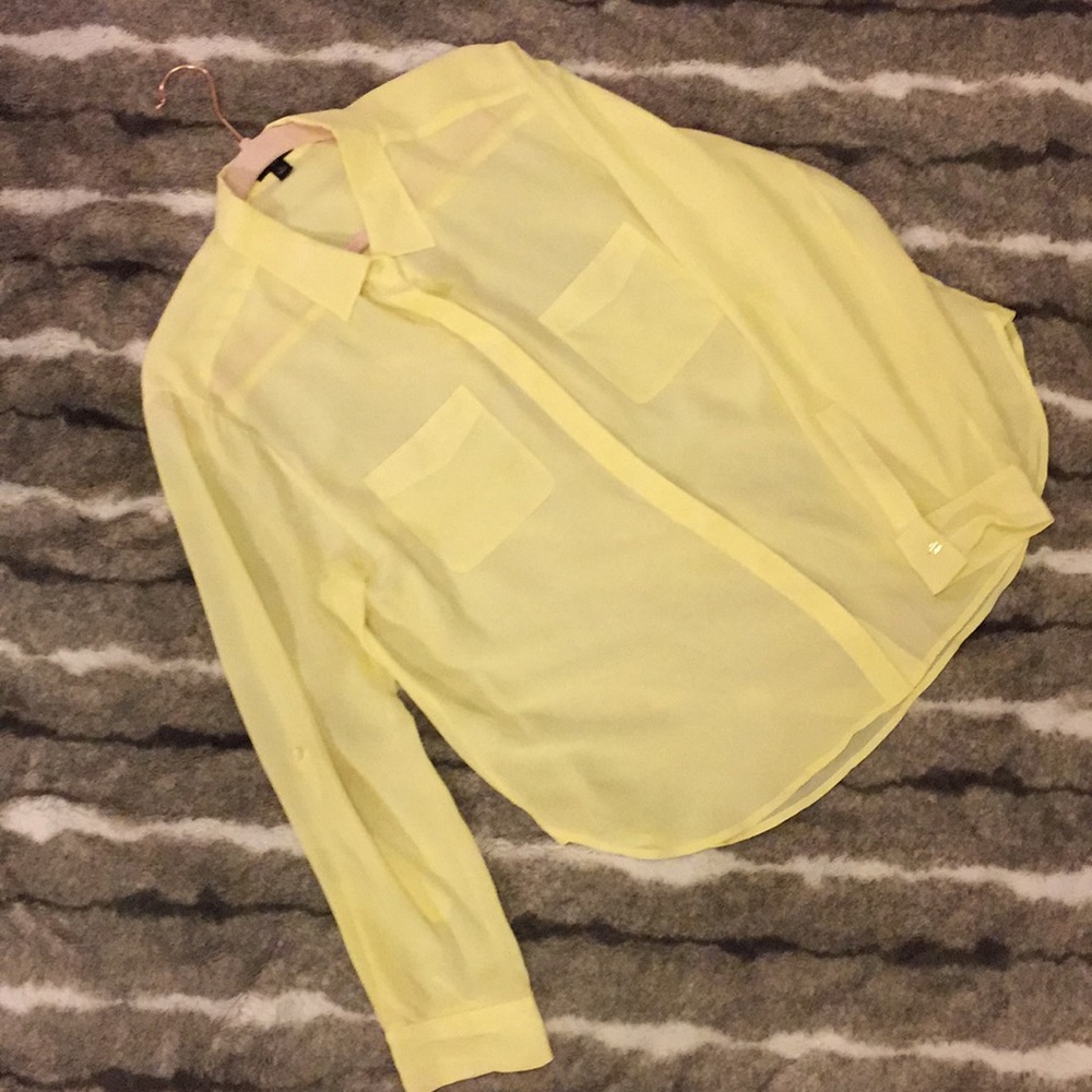 Yellow Sheer Button Up Blouse
